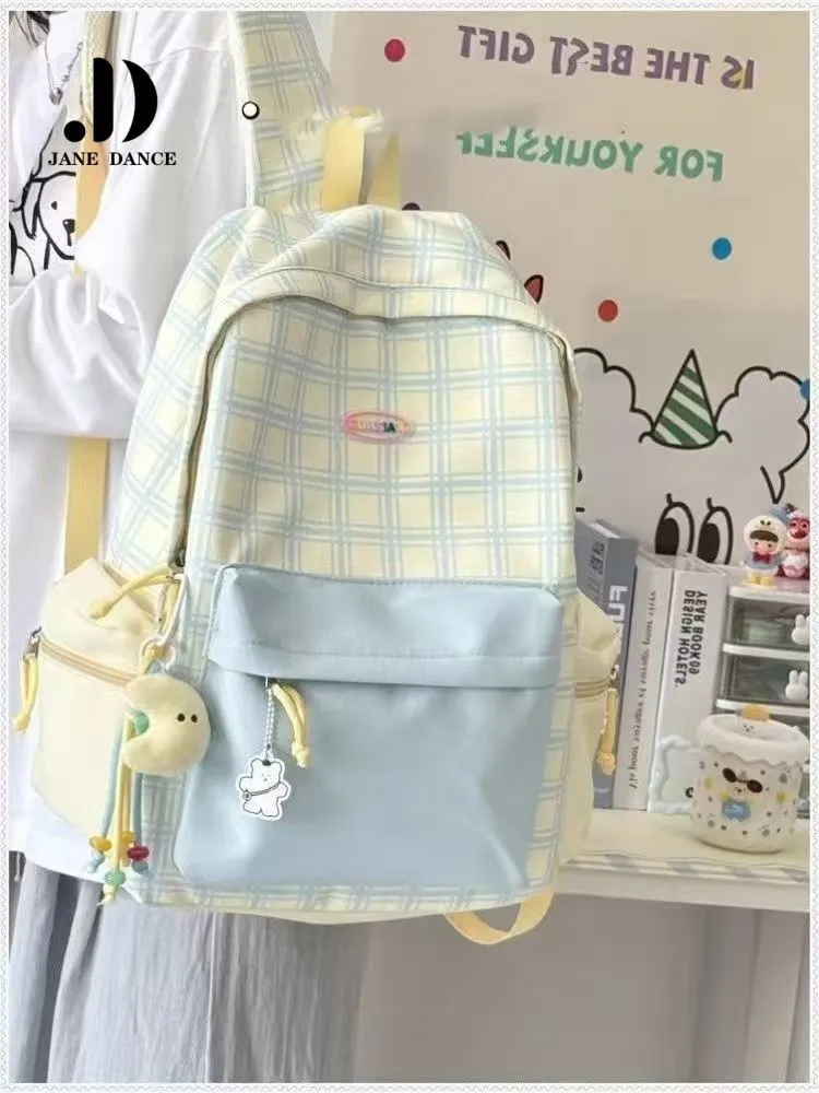 Cute Plaid Backpack for Students, Large Capacity Lightweight School Bag - 1