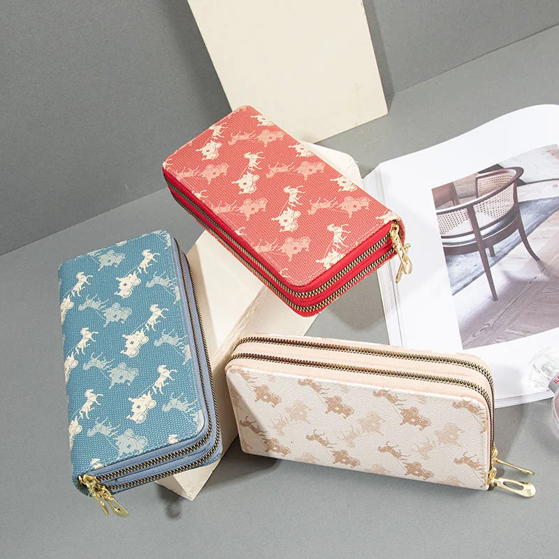 Double Zipper Wallets for Women Large Capacity Long RFID Blocking Phone Case - 4