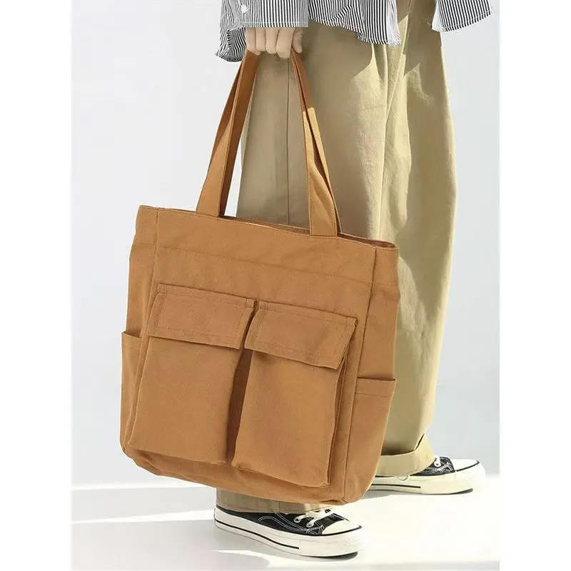 Japanese Style Canvas Tote Bag Large Capacity Handbag Commute Green - 2