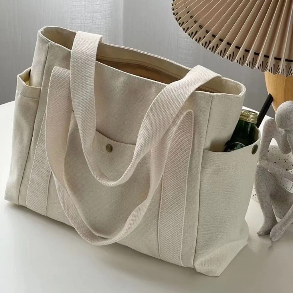 Canvas Tote Bag with Chain Detail, Large Capacity Women's Fashion Bag - 4