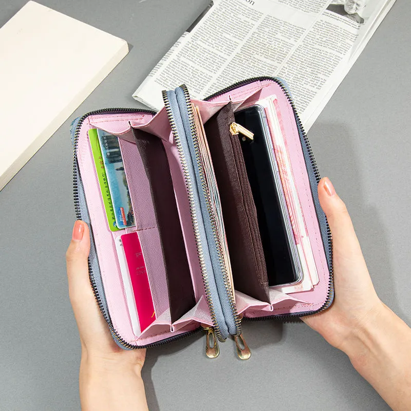 Double Zipper Wallets for Women Large Capacity Long RFID Blocking Phone Case - 3