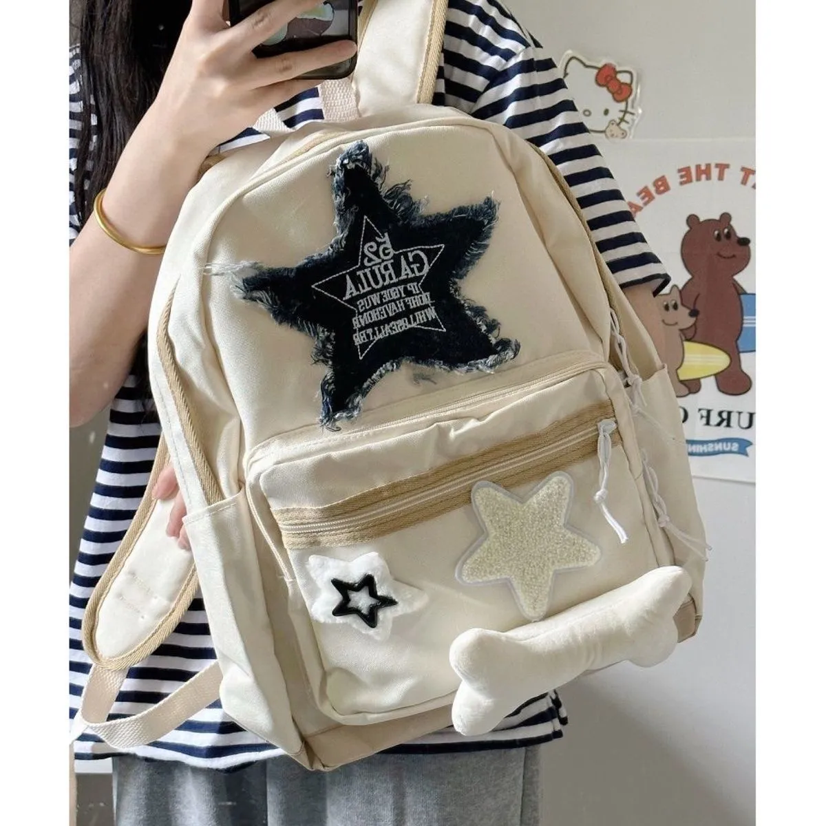 Stars Backpack Japanese Style Y2K Light Color Cute Casual Student Daypack - 2