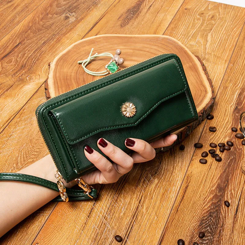 Long Zip Wristlet Wallet for Women, PU Leather Phone Clutch with Multi Card Slots - 4