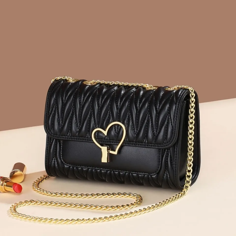 Chic Leather Crossbody Bag for Women, Small Chain Strap Shoulder Purse - 2