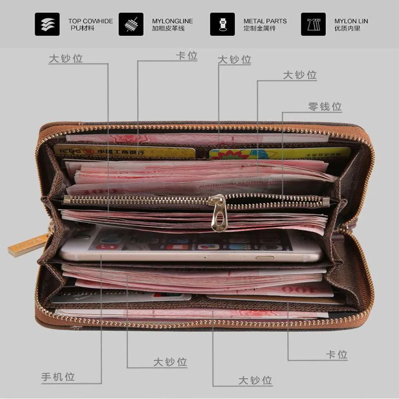 Men's Canvas Long Wallet with Zipper, Multi-Card Slots & Phone Pocket - 4