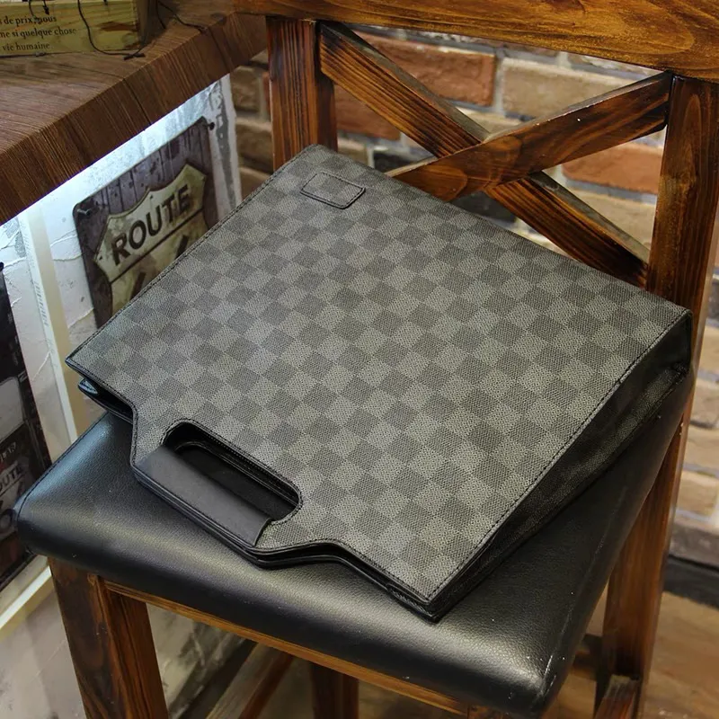 Leather Crossbody Bag Checkerboard Envelope Shoulder Bag for Men - 2