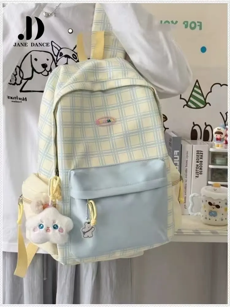 Cute Plaid Backpack for Students, Large Capacity Lightweight School Bag - 2