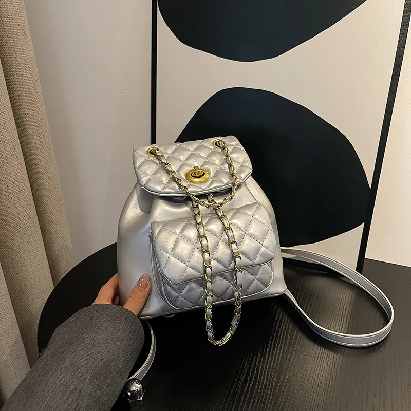 Quilted Backpack Women Mini Shoulder Bag Casual Lazy Style Chain - 2