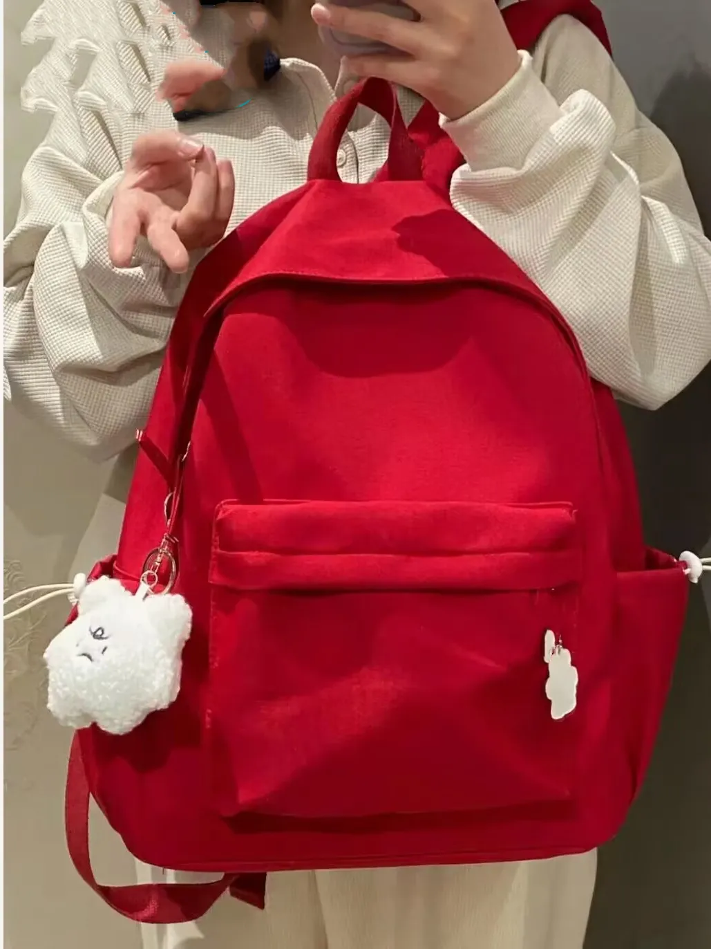 Minimalist Backpack for Women, Ins Style Solid Color Rucksack for Students - 1