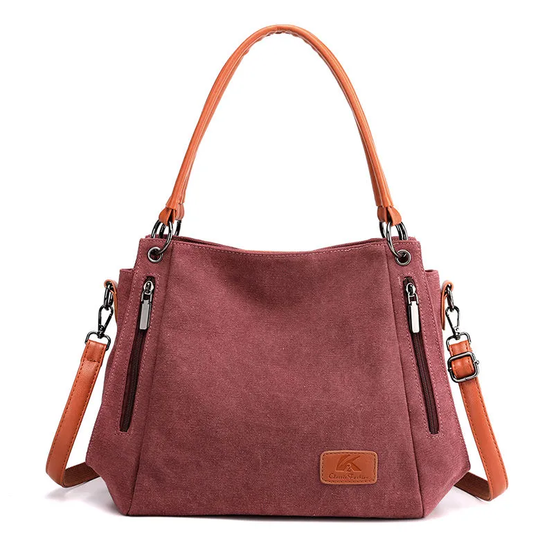 Canvas Shoulder Bag Large Capacity Durable Crossbody Tote Vintage - 1