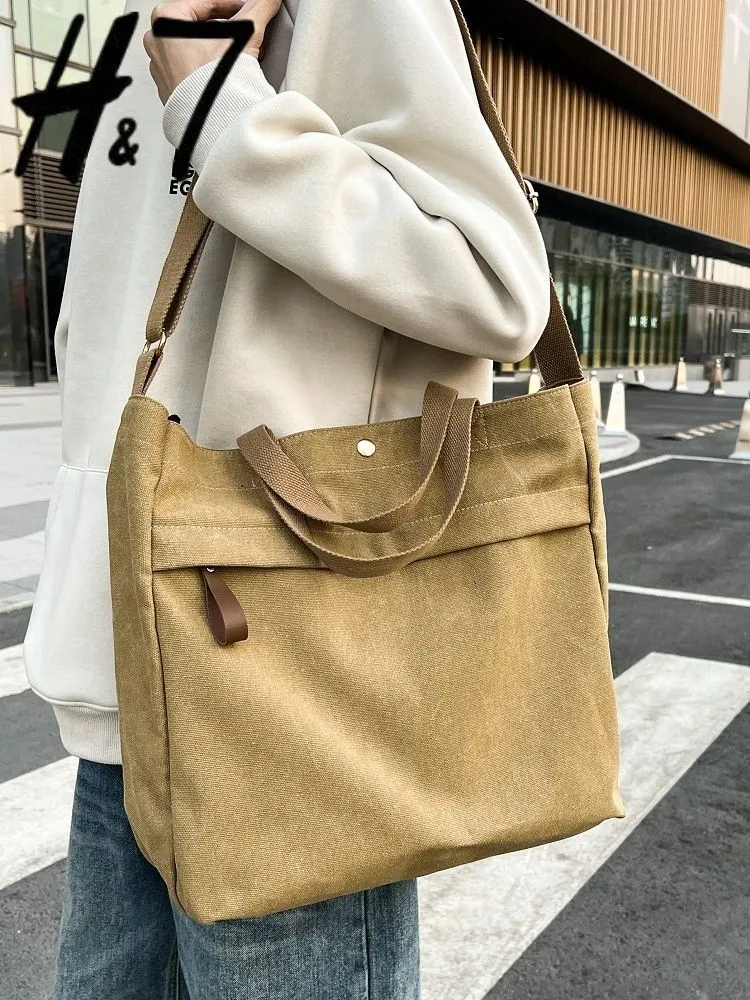 Canvas Tote Bag Large Capacity Shoulder Bag for School, Retro Style - 2