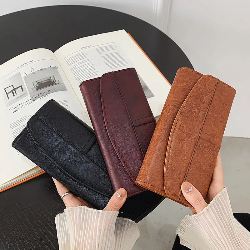 Long Wallets for Women 2025 Vintage Oil Wax Leather Foldable Large Capacity - 2
