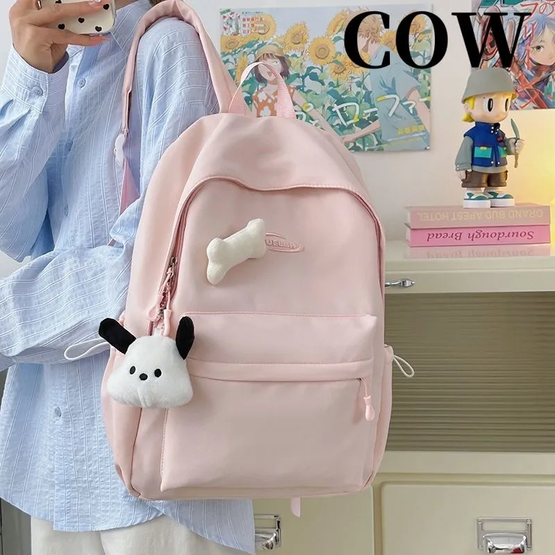 Solid Color Backpack for Women, Cute Korean Style Student Rucksack - 5