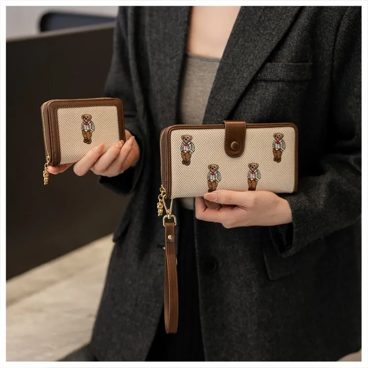 Cartoon Bear Embroidery Canvas Wallet 2024 Women's Foldable Coin Purse - 2