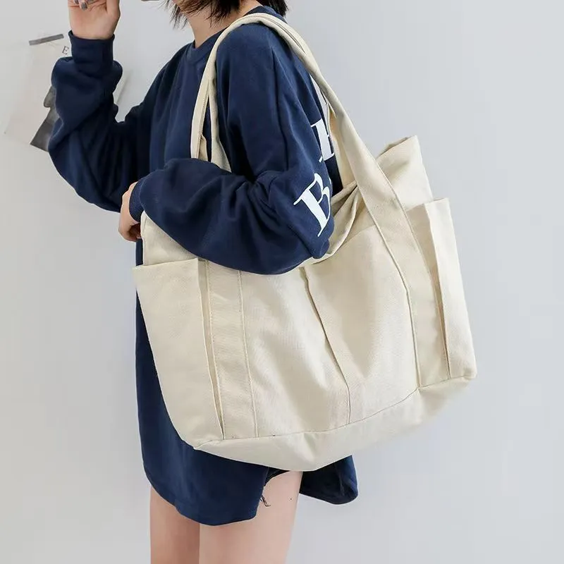 Large Canvas Tote Bag for Women, Travel Gym Shopper with Zipper Closure - 1