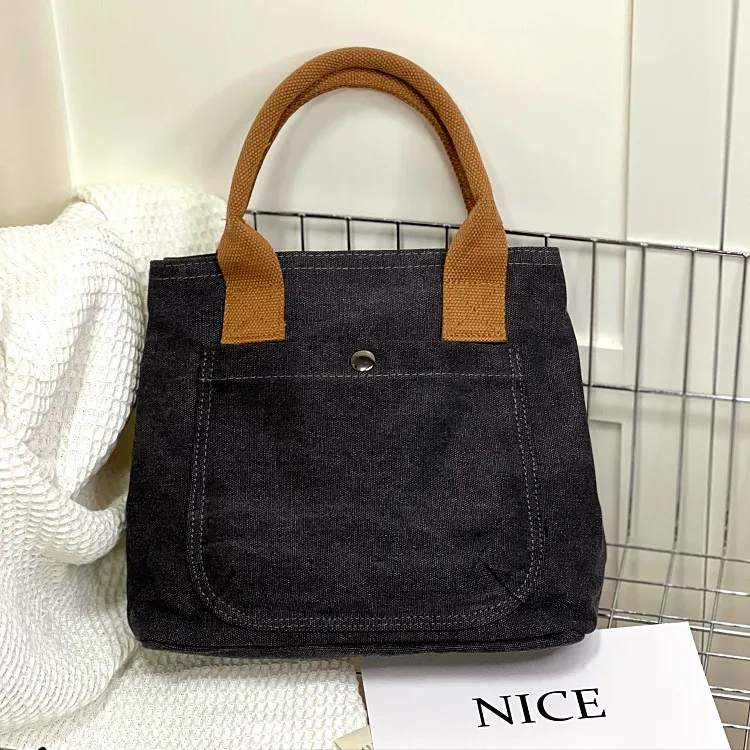 Japanese Minimalist Tote Lunch Bag Canvas Large Capacity Work Commute - 5