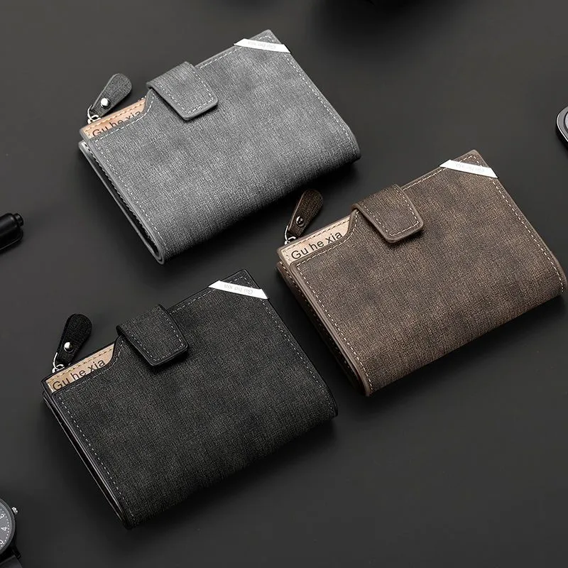 Men's Short Wallet with Zipper Multi-Function Card Holder Soft PU Leather - 4
