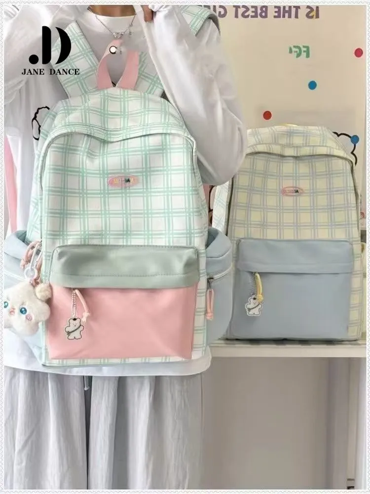 Cute Plaid Backpack for Students, Large Capacity Lightweight School Bag - 4
