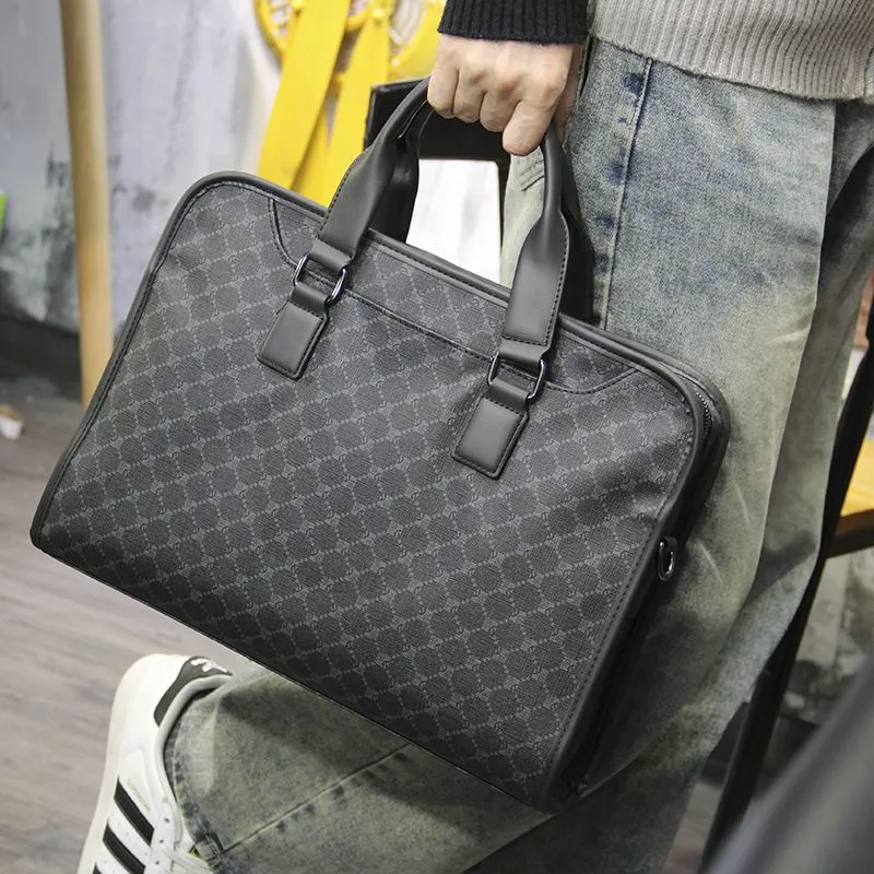 Men's Business Bag Laptop Briefcase Crossbody PU Leather Work Bag - 3