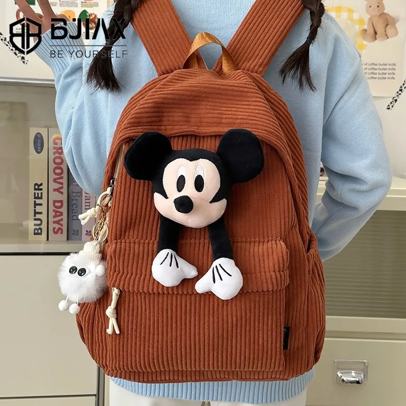 Mickey Mouse Backpack for Women Large Capacity Corduroy School Bag - 1