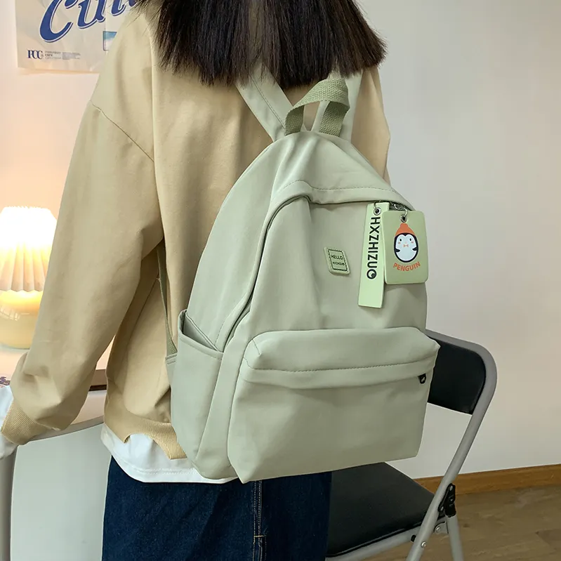 Ins Style Backpack for Women, Minimalist Korean School Bag, Solid Color Daypack - 3