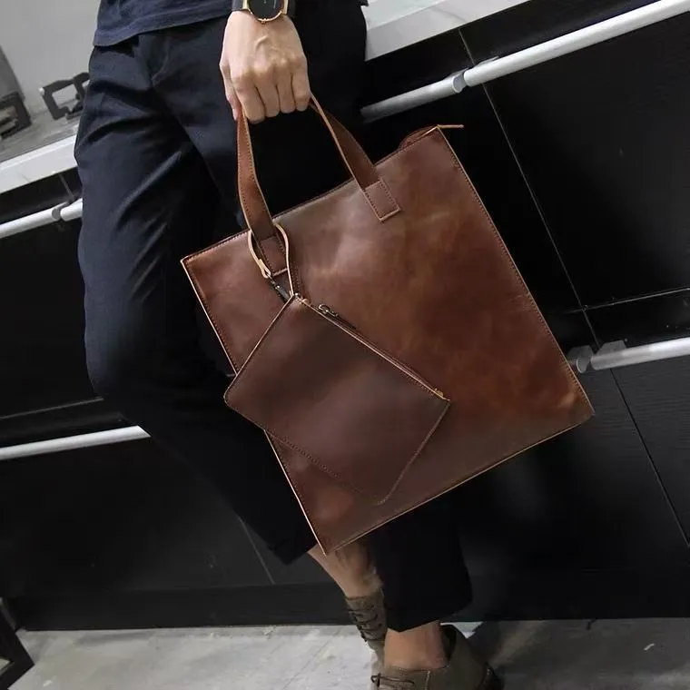 Men's British PU Retro Messenger Bag, 12 Inch Laptop Tote, Business Casual - 5