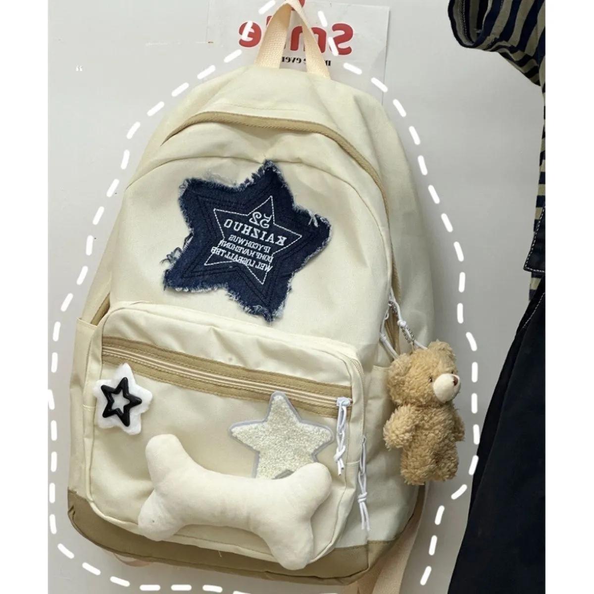 Stars Backpack Japanese Style Y2K Light Color Cute Casual Student Daypack - 3