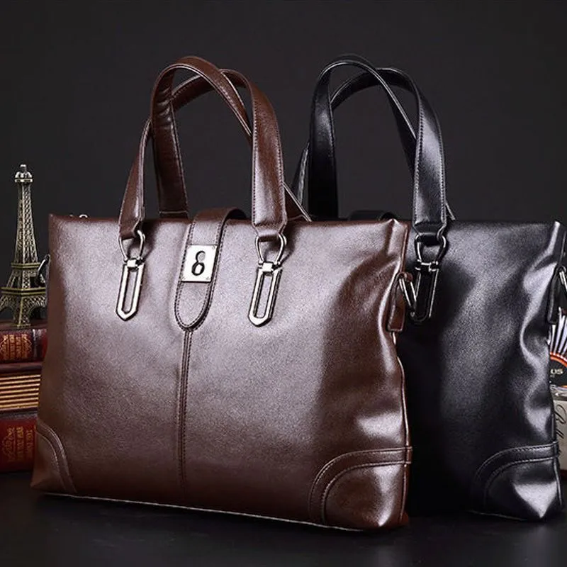 Leather Men's Briefcase Retro Business Tote Bag Large Capacity - 5