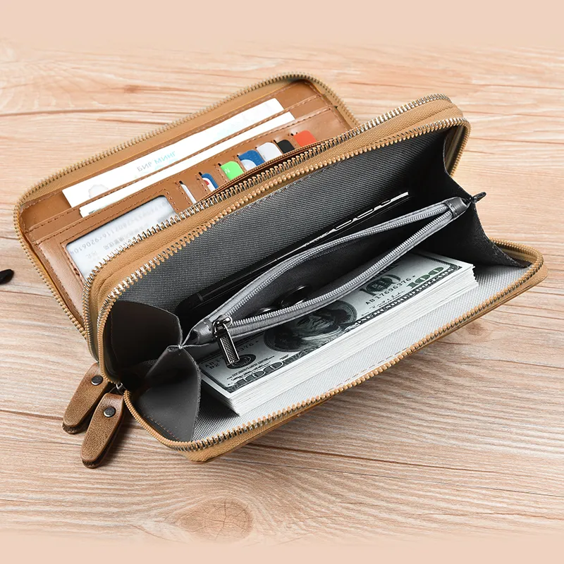 Men's Large Capacity Double Zipper Wallet Anti-Theft RFID Blocking Card Holder - 5