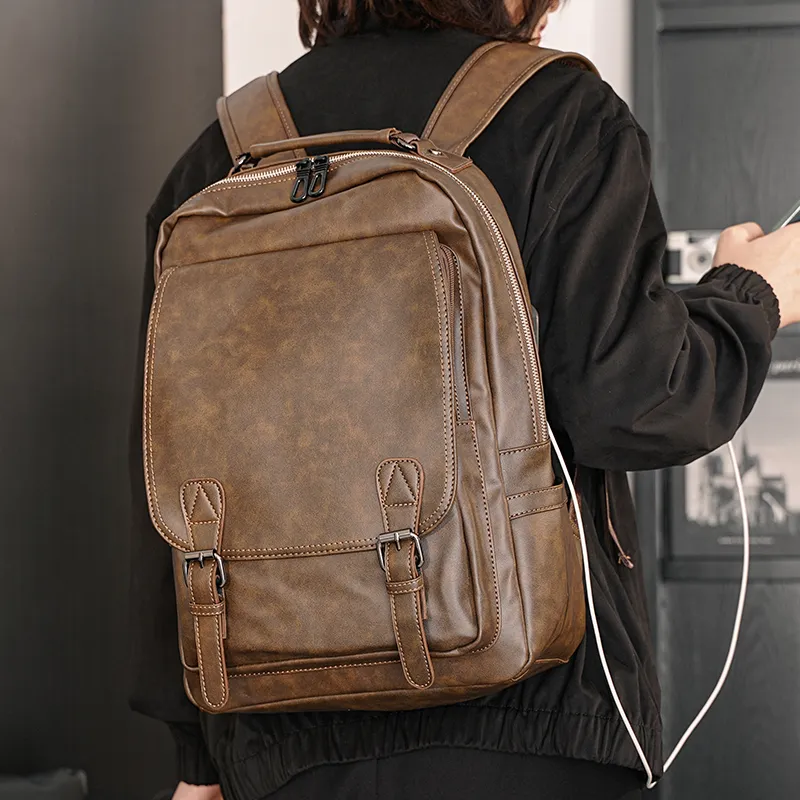 Retro Large Capacity Backpack Men's Laptop Bag Fashion Daypack - 3