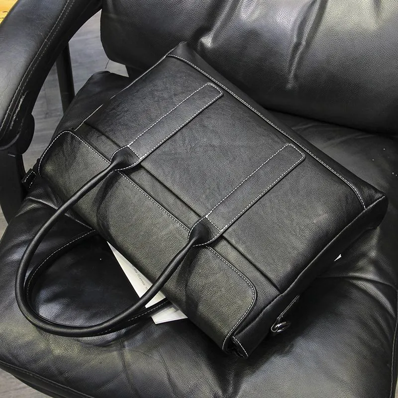 Men's Business Laptop Briefcase, Large Capacity Crossbody Bag, Black - 1