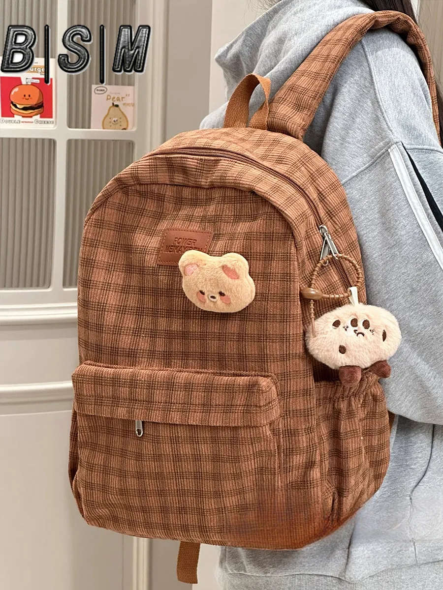 Ben Sherman Corduroy Backpack for Women, Plaid School Bag Lightweight - 4