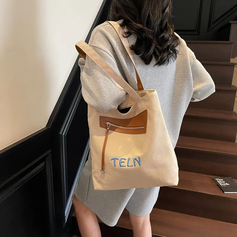 Canvas Tote Bag with Zipper, Women's Casual Shoulder Bag for School & Commute - 2