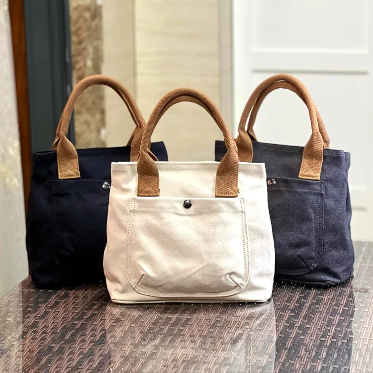 Japanese Minimalist Tote Lunch Bag Canvas Large Capacity Work Commute - 3