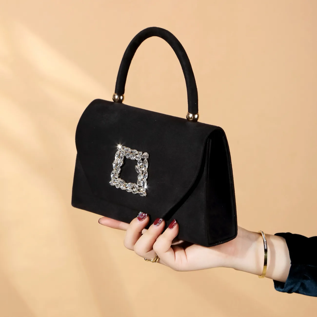 Fashionable Shoulder Bag 2024 Corduroy Crossbody Purse with Rhinestones - 2