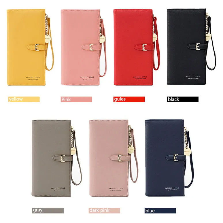 Long Women's Wallet PU Wristlet Clutch Large Capacity Pure Color - 3