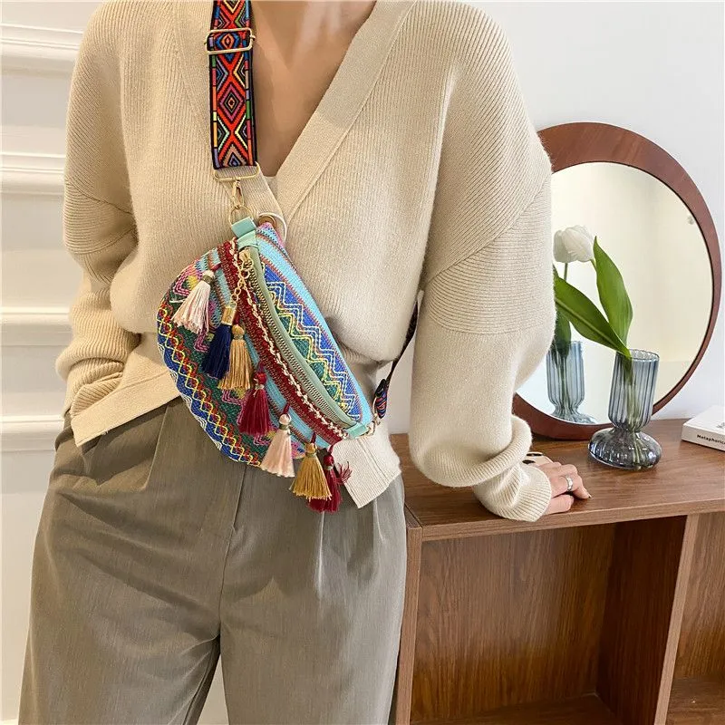 Ethnic Crossbody Phone Bag with Fringe, Retro Shoulder Bag for Women - 3