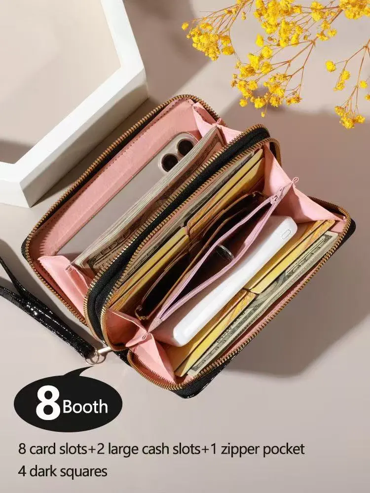 Women's Long Zip Wallet with Card Slots & Phone Pocket, Fashionable Clutch - 2