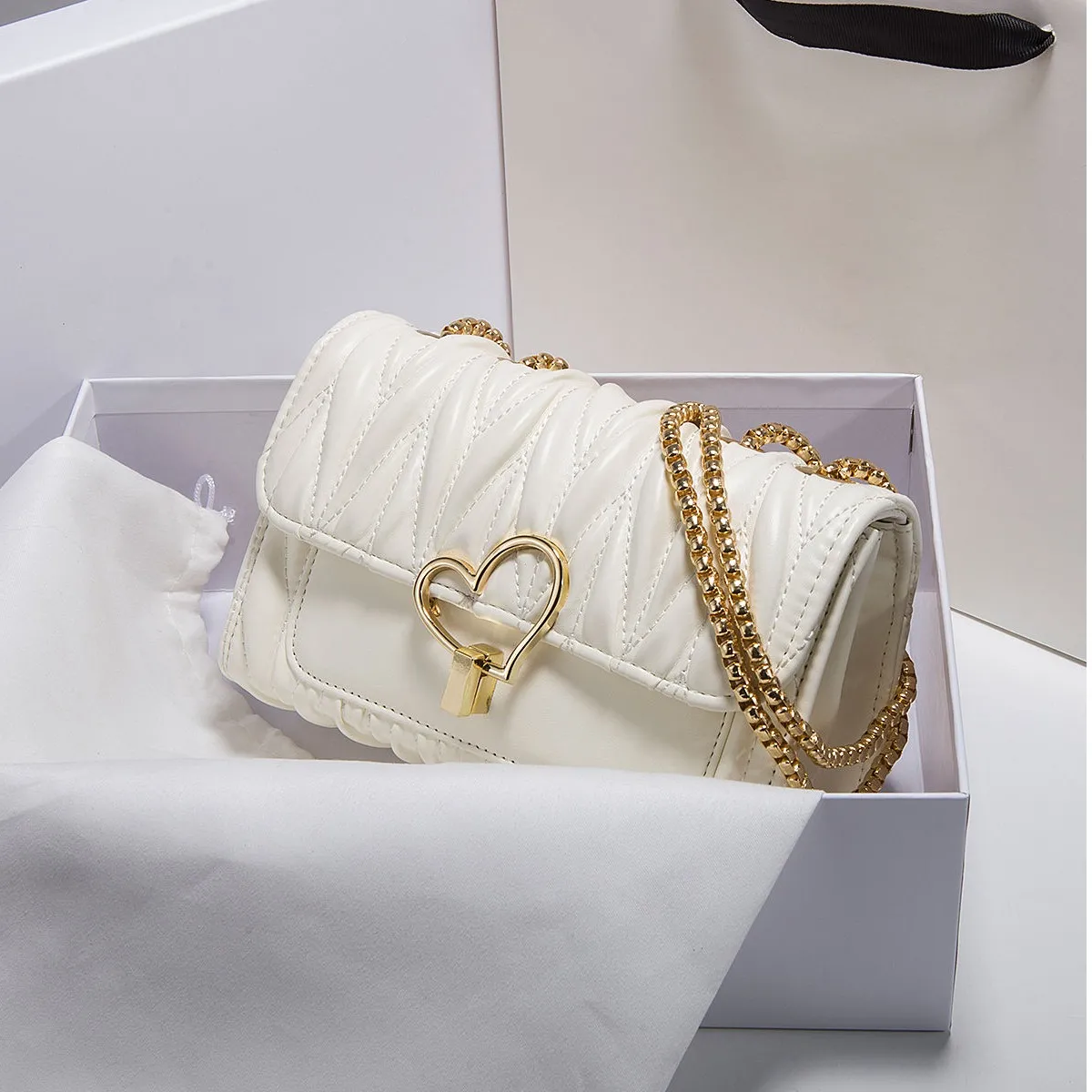 Chic Leather Crossbody Bag for Women, Small Chain Strap Shoulder Purse - 3