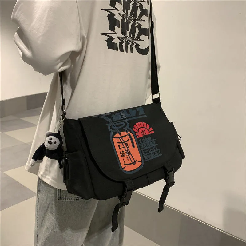 Japanese Style Canvas Crossbody Bag for Men & Women, Large Capacity - 4