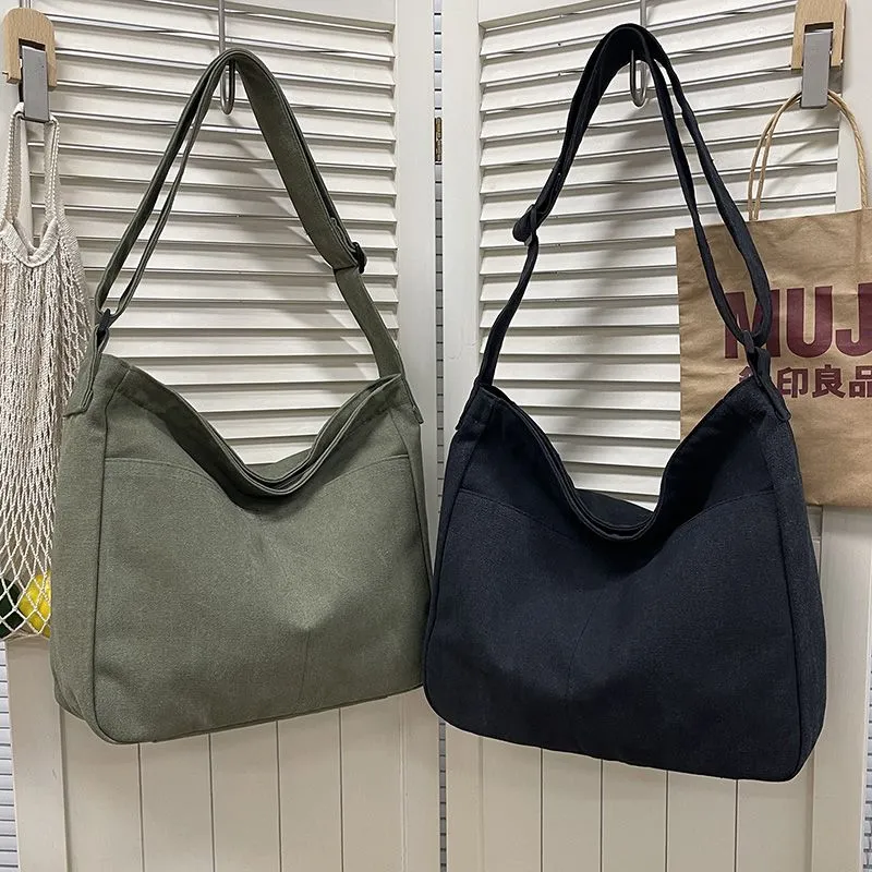 Washable Canvas Tote Bag Large Capacity Crossbody Shoulder Bag - 4