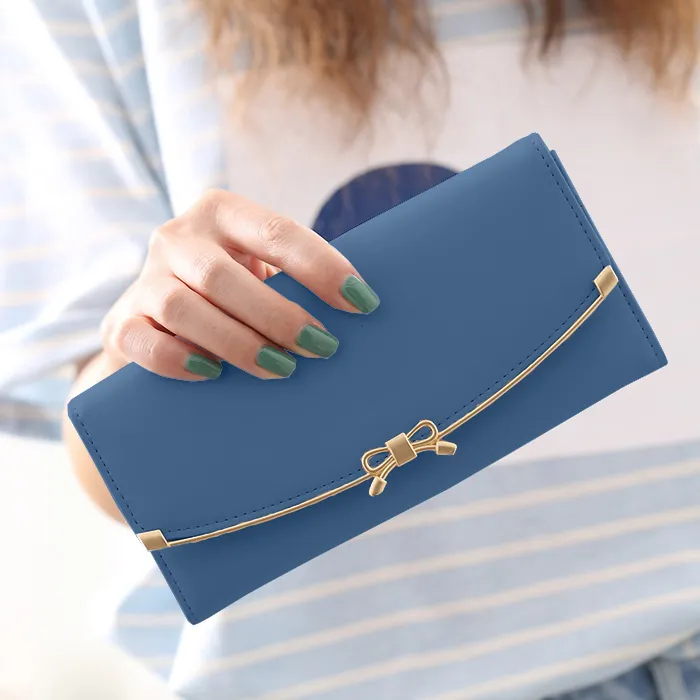 Long Wallet for Women with Bow Clasp, Large Capacity Student Money Clip - 4