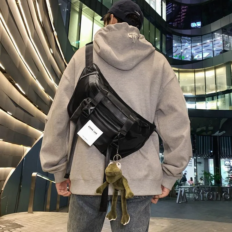 Men's Crossbody Bag PU Minimalist Waist Pack Unisex Sling Bag Black - 4