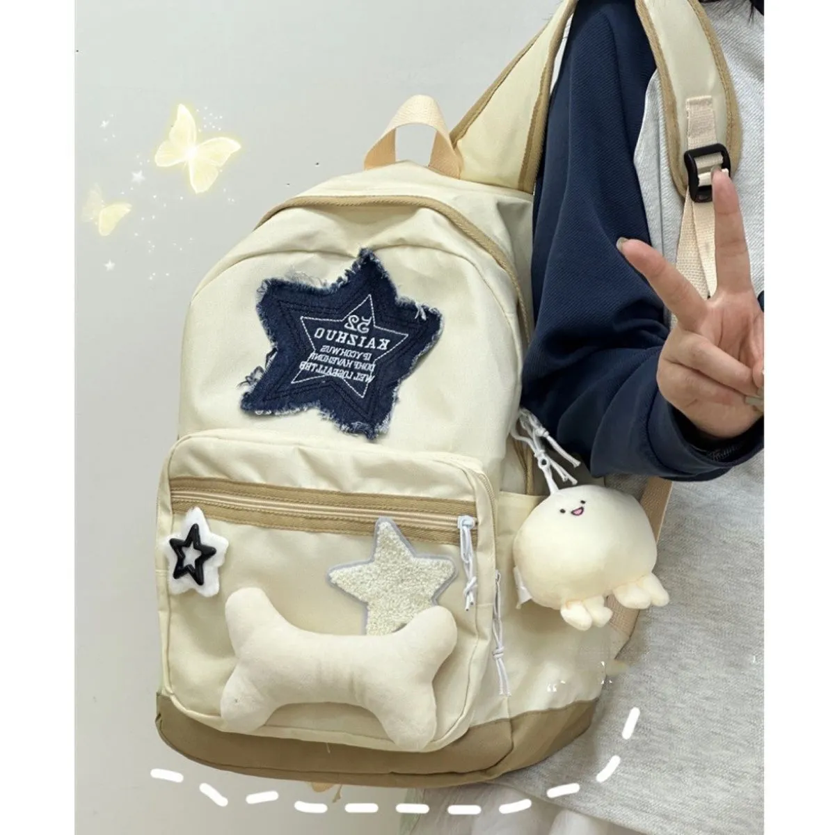 Stars Backpack Japanese Style Y2K Light Color Cute Casual Student Daypack - 4