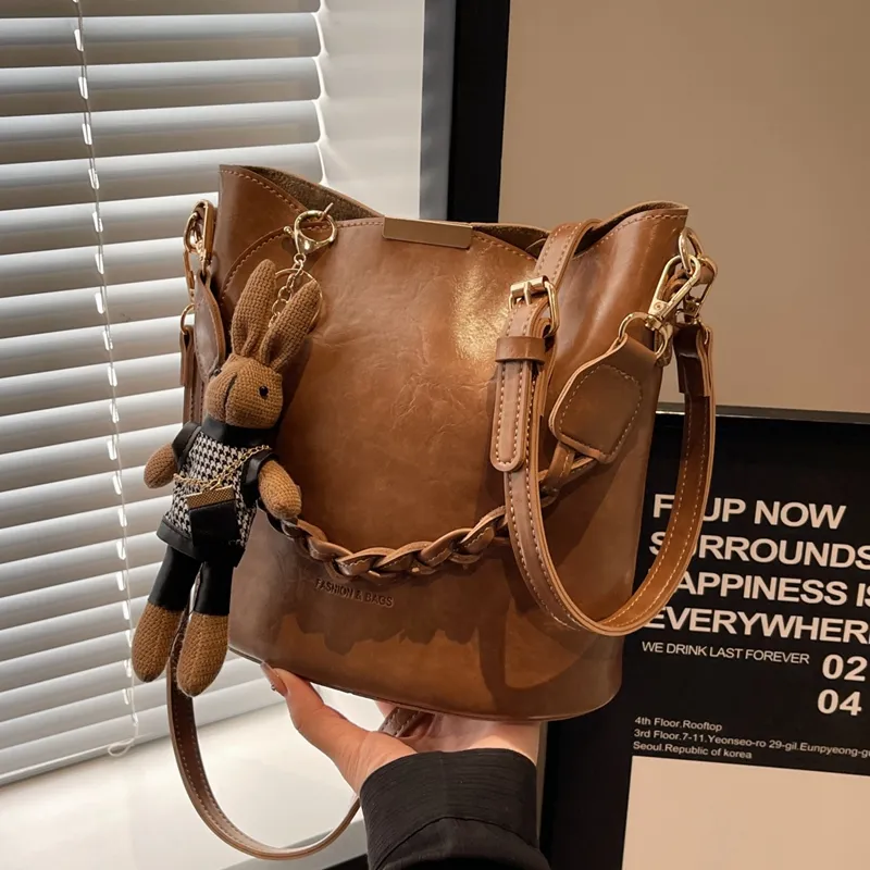 Stylish Tote Bag 2024 Women's PU Leather Crossbody Bucket Bag - 4