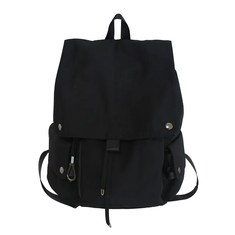 Solid Color Backpack Men Large Capacity Travel Laptop Bag Drawstring - 2