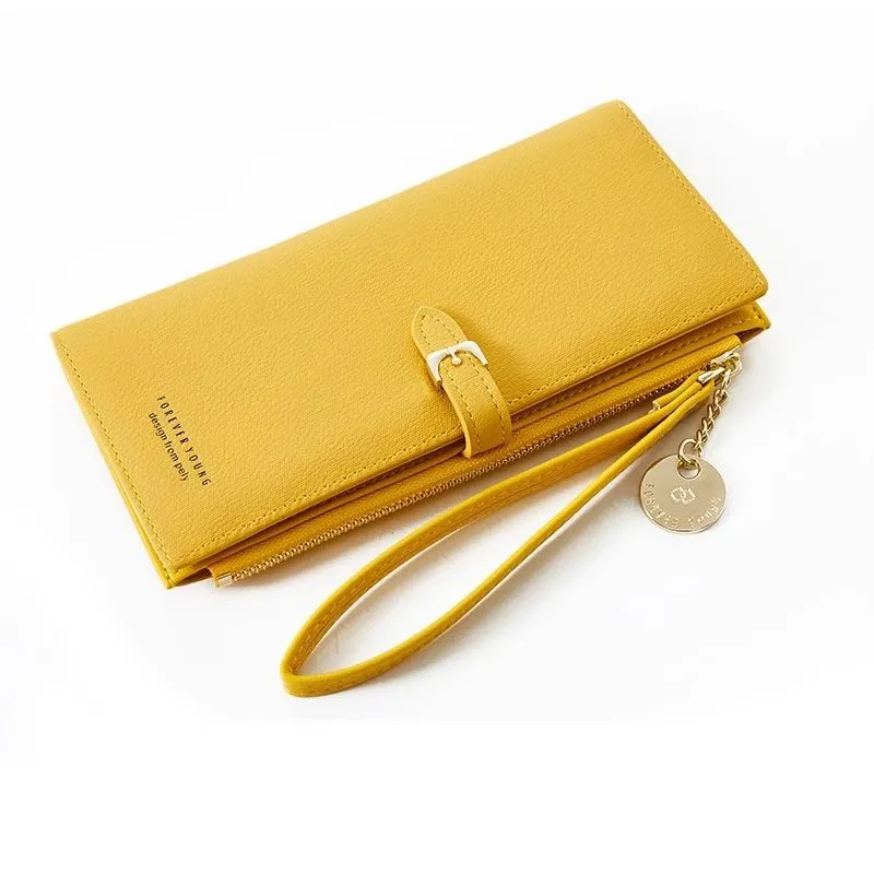 Long Women's Wallet PU Wristlet Clutch Large Capacity Pure Color - 2