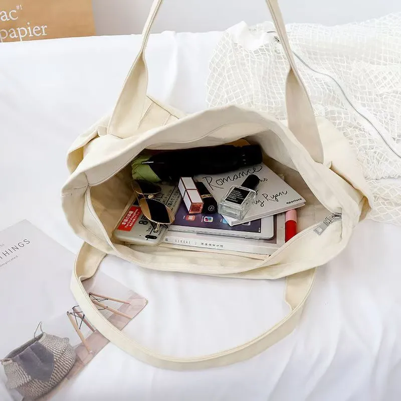 Large Canvas Tote Bag for Women, Travel Gym Shopper with Zipper Closure - 5