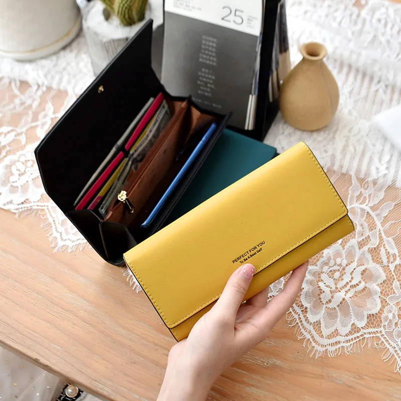 Long Women's Wallet Minimalist Fashion Foldable Bifold Money Clutch - 2