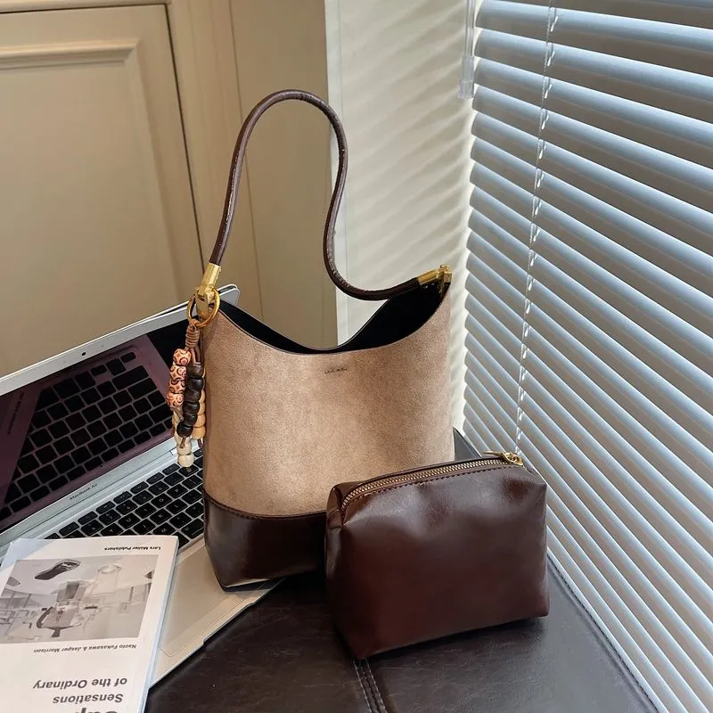 Suede PU Retro Shoulder Bag 2025 Large Capacity Bucket Bag - 2